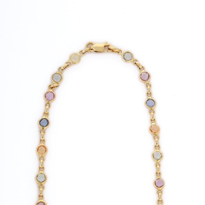 Modern Multi-Sapphire Necklace in 18K Yellow Gold For Sale