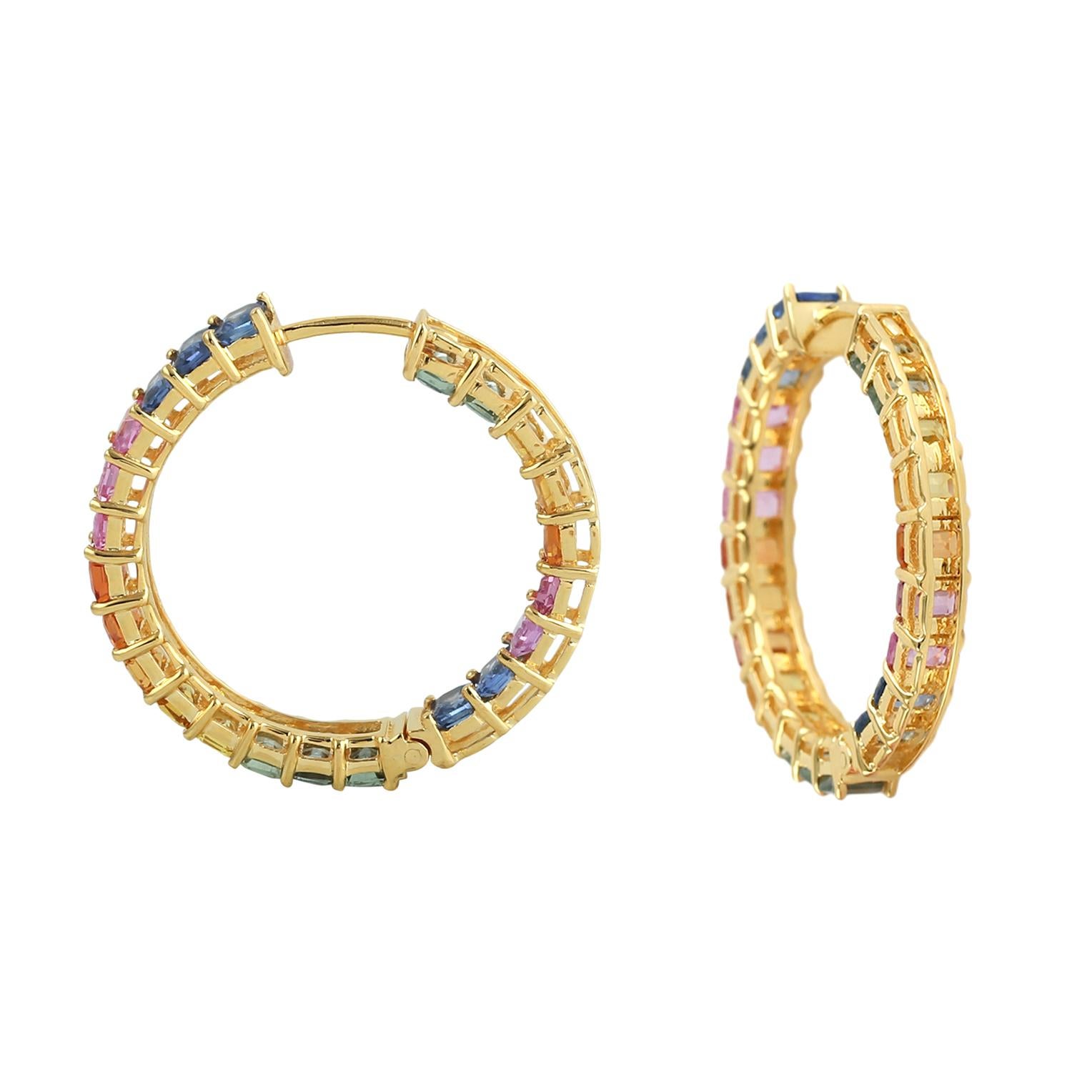 Taglio misto Cerchi Multi Sapphire Ombre in oro giallo 18 carati in vendita