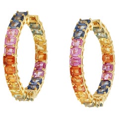 Multi Sapphire Ombre Hoops Made In 18k Yellow Gold