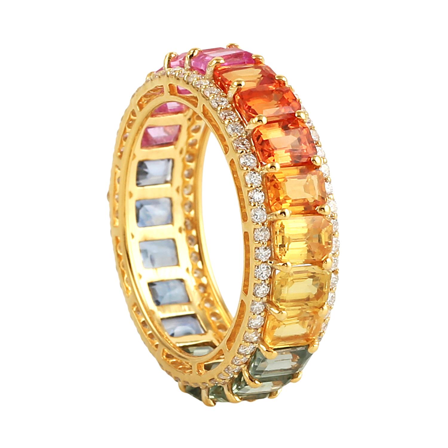 Artisan Bague en or jaune 18 carats à saphirs multiples en vente