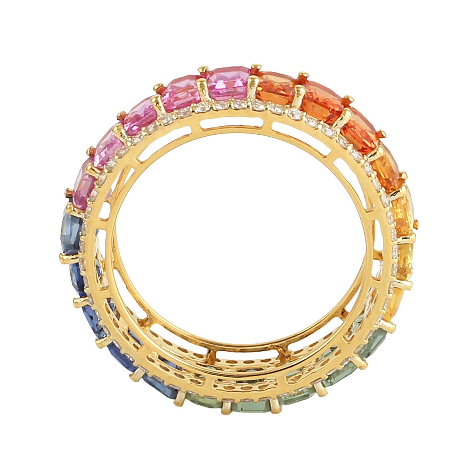 Taille mixte Bague en or jaune 18 carats à saphirs multiples en vente