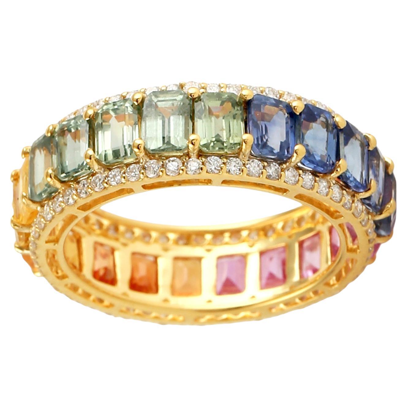 Multi Sapphire Ombre Ring Made In 18k Yellow Gold