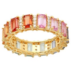 Multi Sapphire Ombre Ring With Diamonds In 18k Yellow Gold