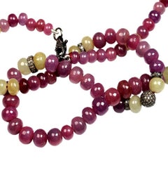 Multi Sapphire & Pave Diamond Ball Beaded Necklace with Diamond Spacers