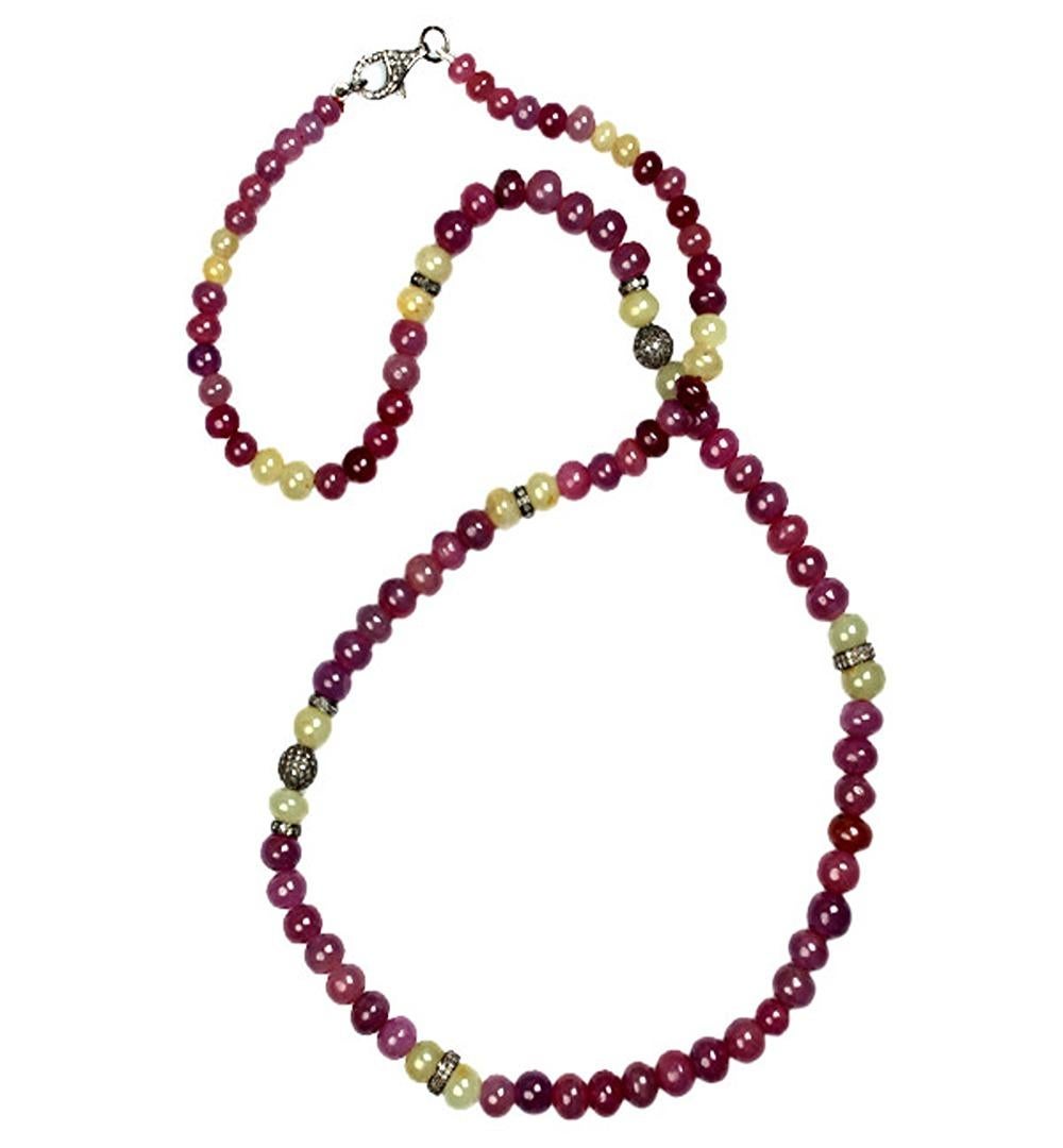 Artisan Multi Sapphire & Pave Diamond Ball Beaded Necklace with Diamond Spacers For Sale