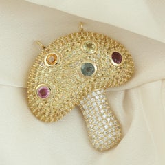 Multi Sapphire & Pave Diamond Mushroom Pendant Made In 14k Yellow Gold