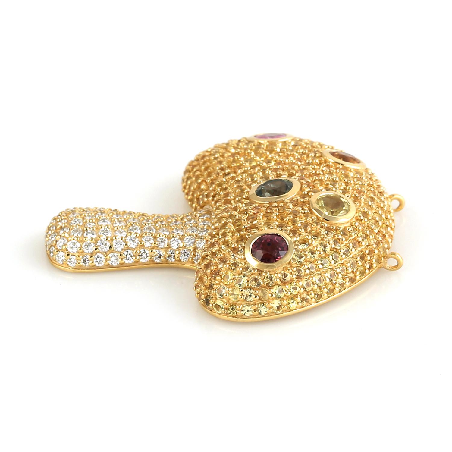 Multi Sapphire & Pave Diamond Mushroom Pendant Made In 14k Yellow Gold Corte mixto en venta