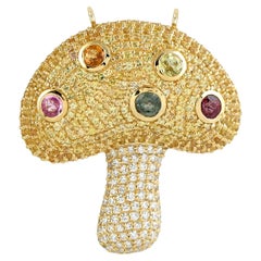 Multi Sapphire & Pave Diamond Mushroom Pendant Made In 14k Yellow Gold