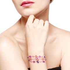 Multi Sapphire Rainbow Bracelet with Diamonds in 18k Rose Gold