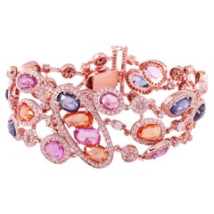 Multi Sapphire Rainbow Bracelet with Diamonds in 18k Rose Gold
