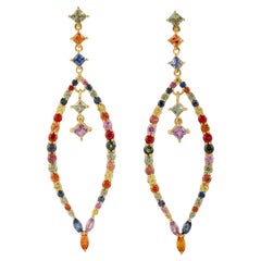 Pendientes Colgantes Arcoiris Zafiro Múltiple de Oro Amarillo de 18k