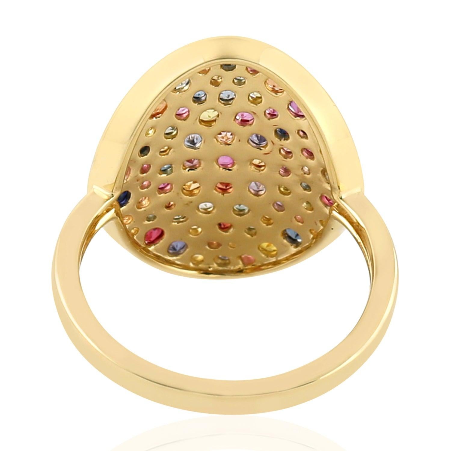 For Sale:  Multi Sapphire Rainbow Diamond 18 Karat Gold Cocktail Ring 2