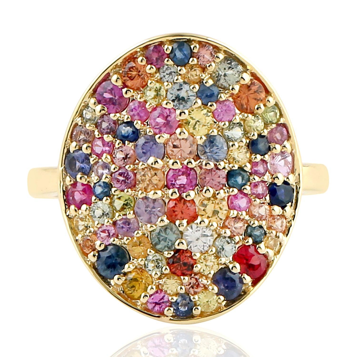 For Sale:  Multi Sapphire Rainbow Diamond 18 Karat Gold Cocktail Ring 3