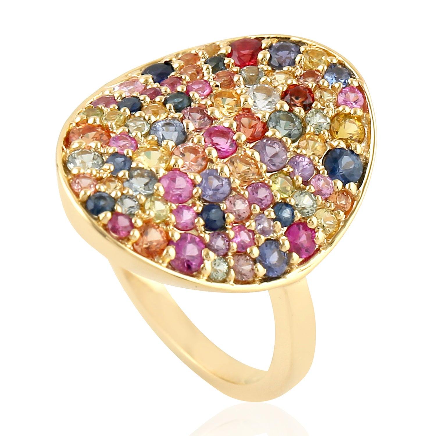 For Sale:  Multi Sapphire Rainbow Diamond 18 Karat Gold Cocktail Ring 4