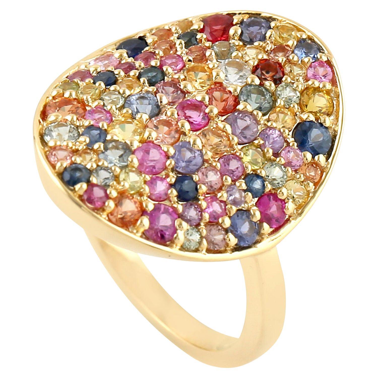 18 Karat Gold Cocktail-Ring mit Saphir und Regenbogen-Diamant