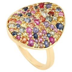 Multi Sapphire Rainbow Diamond 18 Karat Gold Cocktail Ring