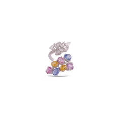Multi Sapphire Rainbow & Diamond Ring Studded in 18k  Gold