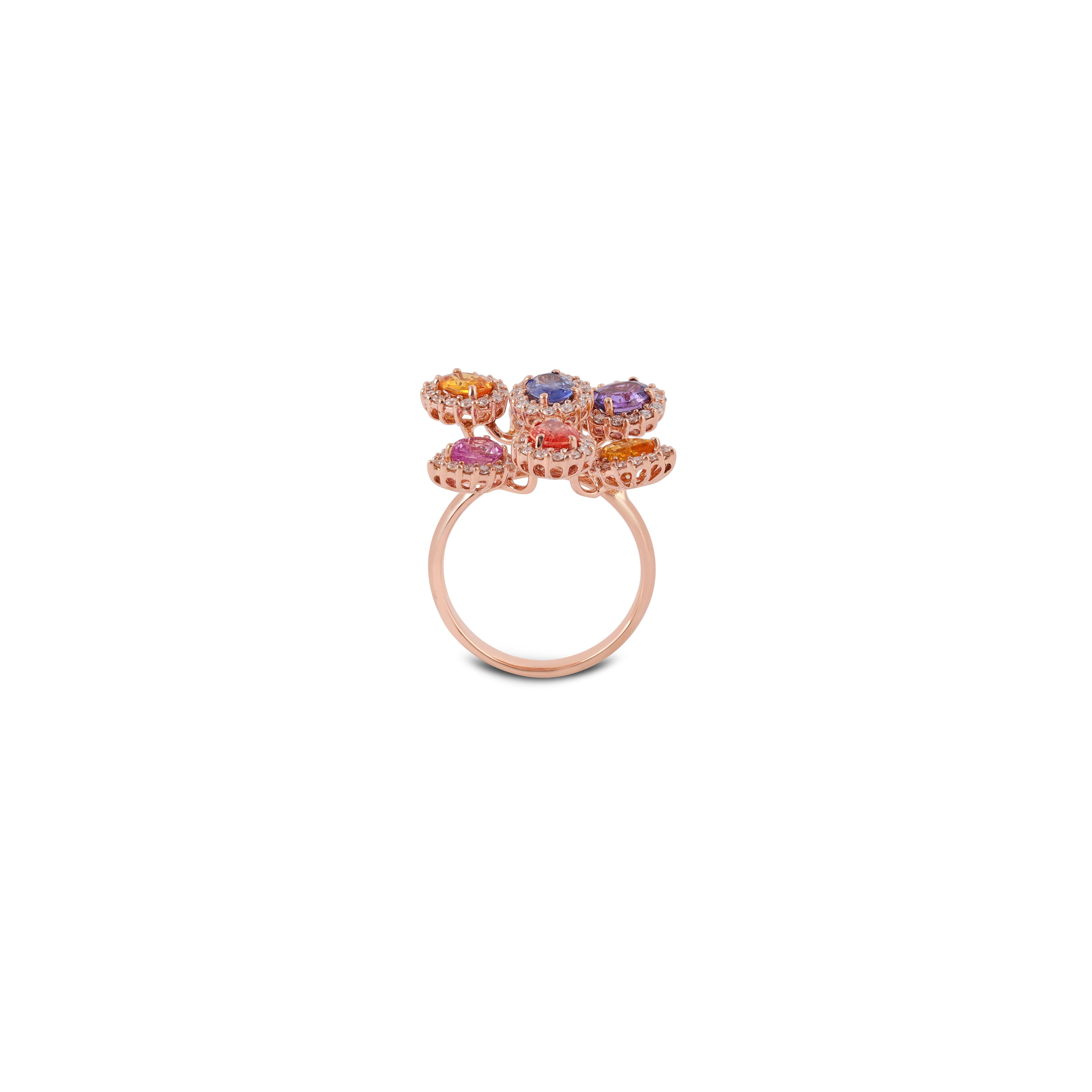 Mehrfarbiger Saphir-Ring mit Regenbogen- und Diamantbesatz aus 18 Karat Roségold (Kunsthandwerker*in) im Angebot