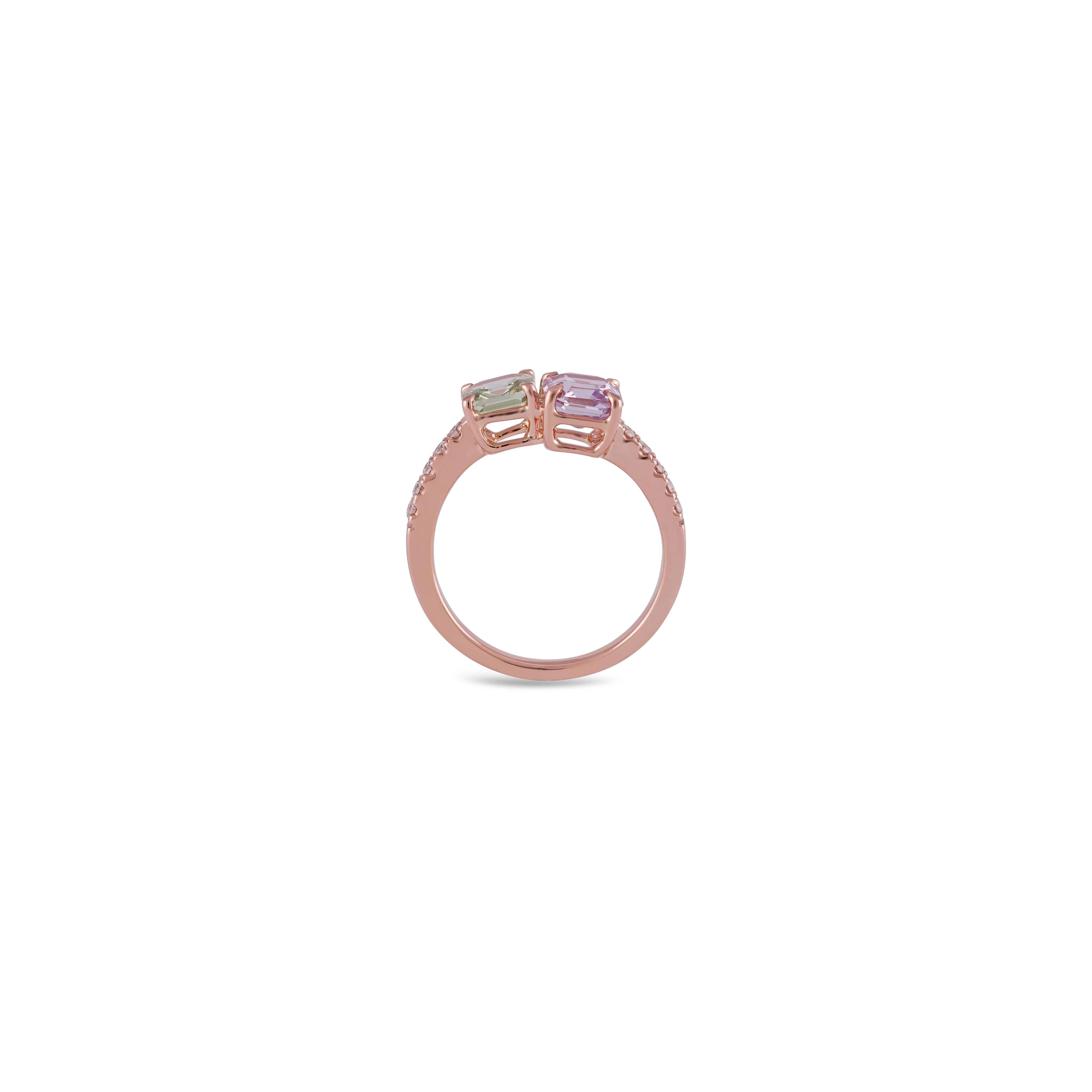 Modern Multi Sapphire Rainbow & Diamond Ring Studded in 18k Rose Gold For Sale