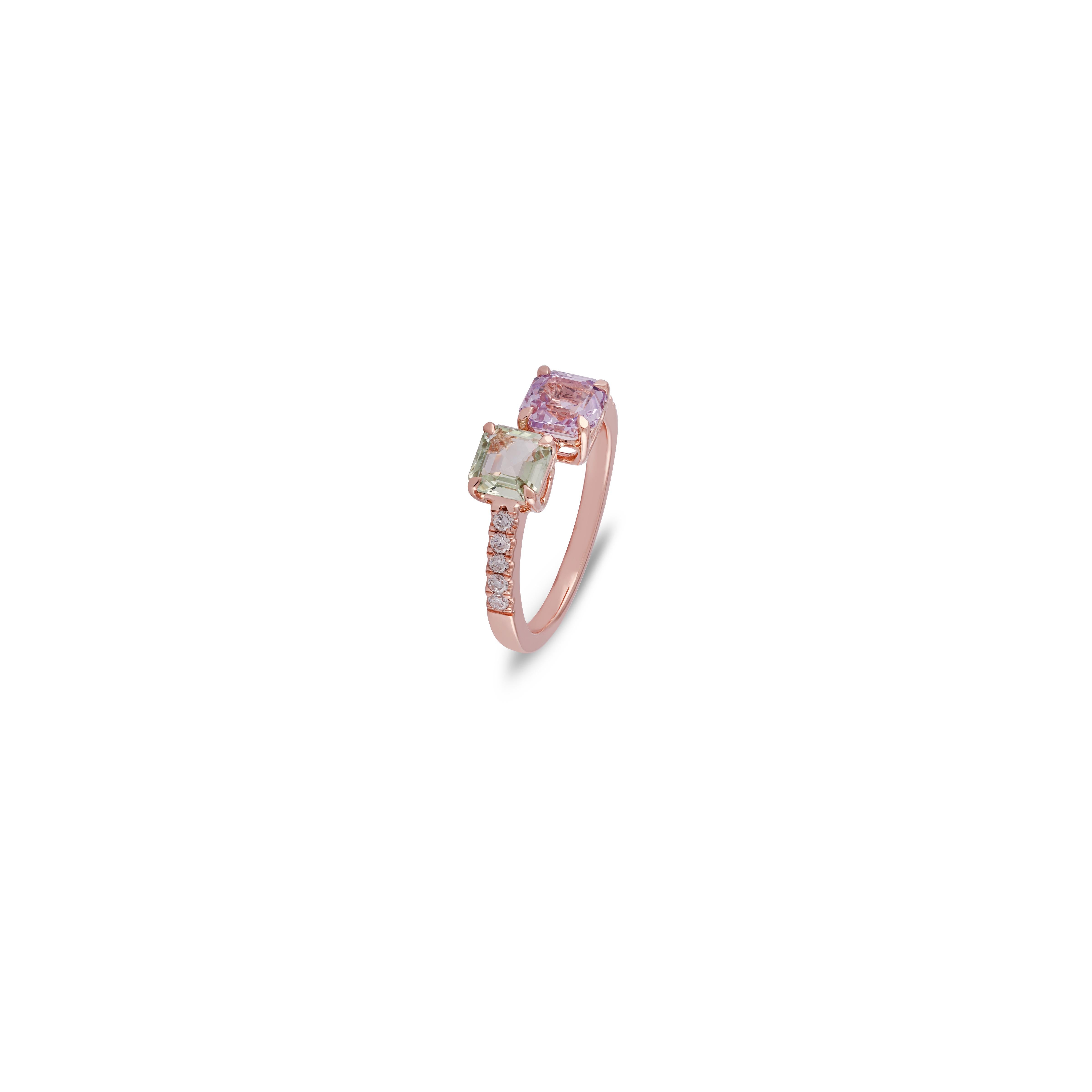 Mixed Cut Multi Sapphire Rainbow & Diamond Ring Studded in 18k Rose Gold For Sale
