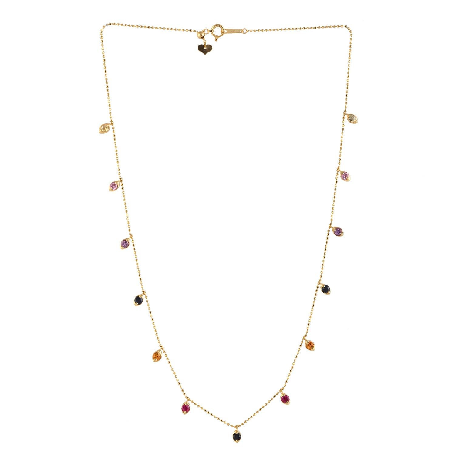 Collier de princesse à chaînes en saphir et arc-en-ciel  Fabriqué en or jaune 18 carats en vente 4