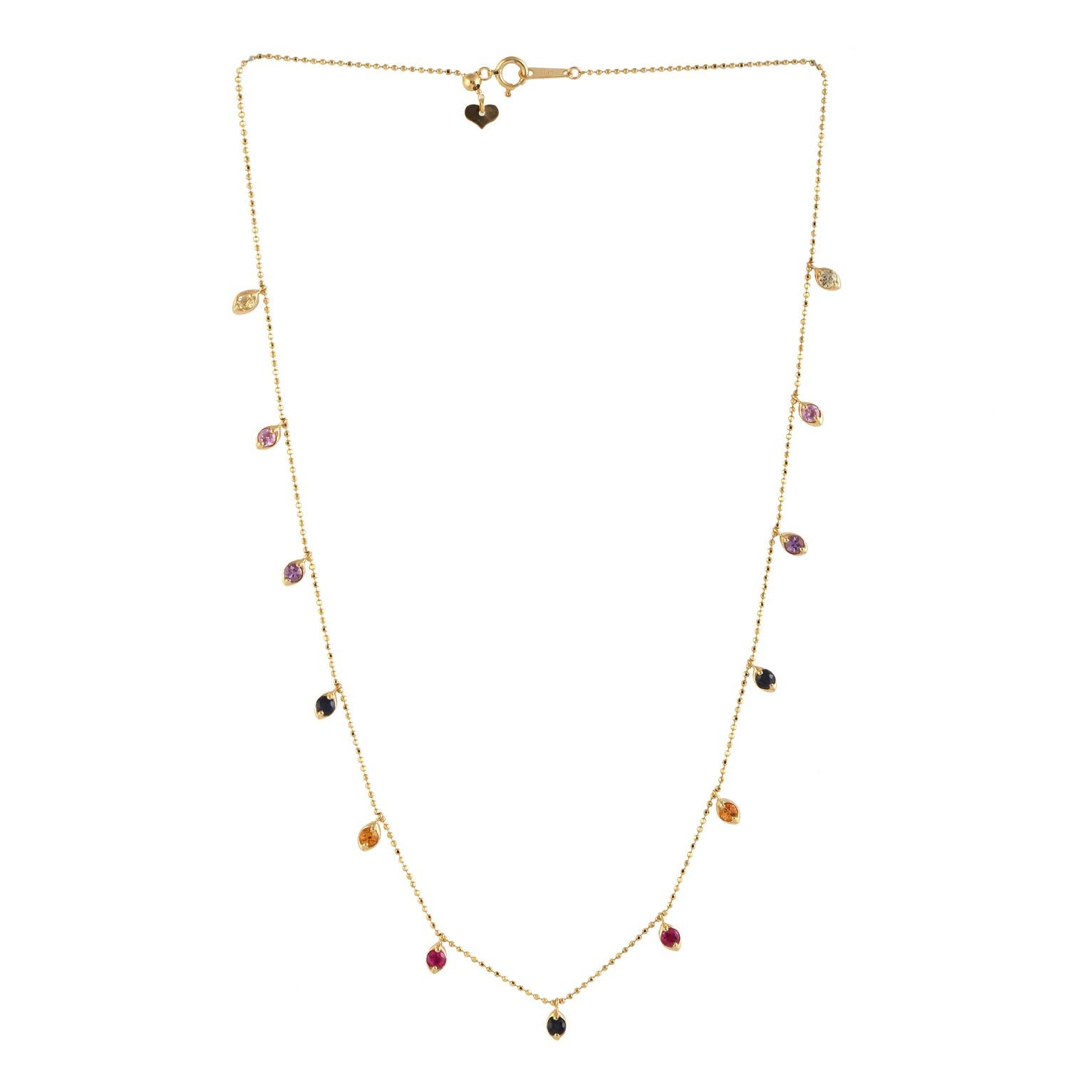 Mixed Cut Multi Sapphire Rainbow Princess Chain Necklace  Made In 18k yellow Gold For Sale