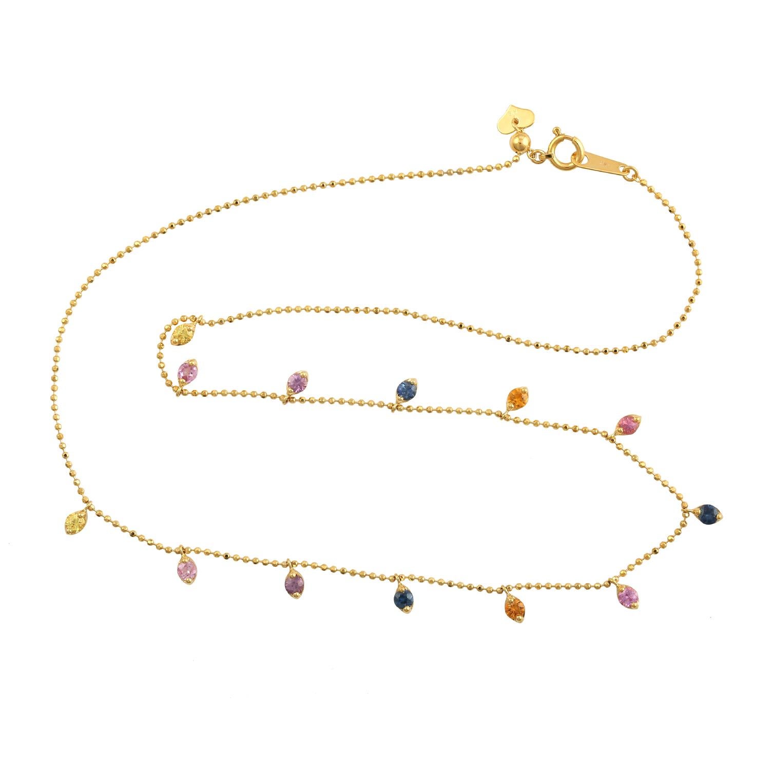 Collier de princesse à chaînes en saphir et arc-en-ciel  Fabriqué en or jaune 18 carats en vente 1
