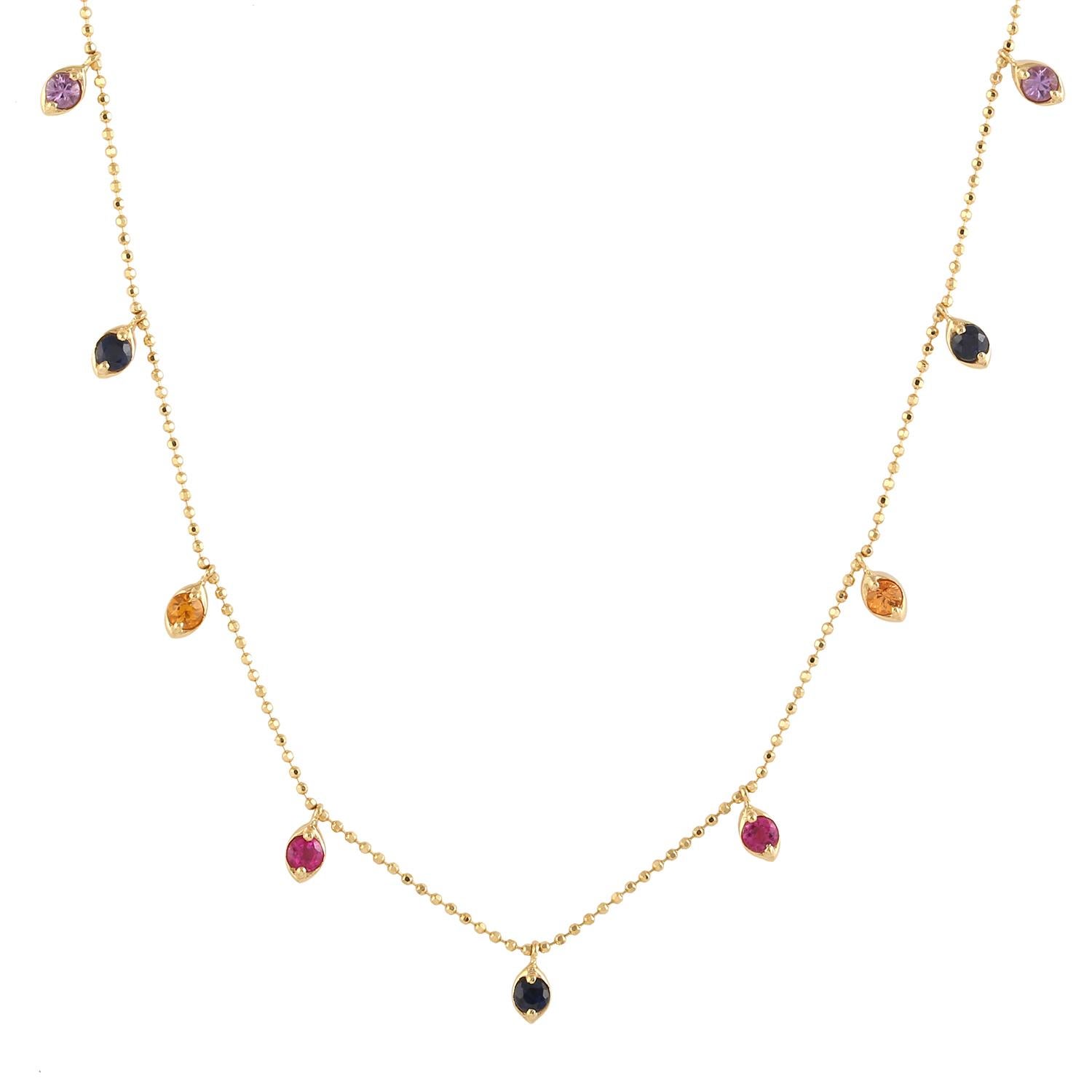 Collier de princesse à chaînes en saphir et arc-en-ciel  Fabriqué en or jaune 18 carats en vente 3