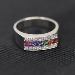 Multi Sapphire Ring 18 Karat Whte Gold Sapphire Band Multi Color Sapphire