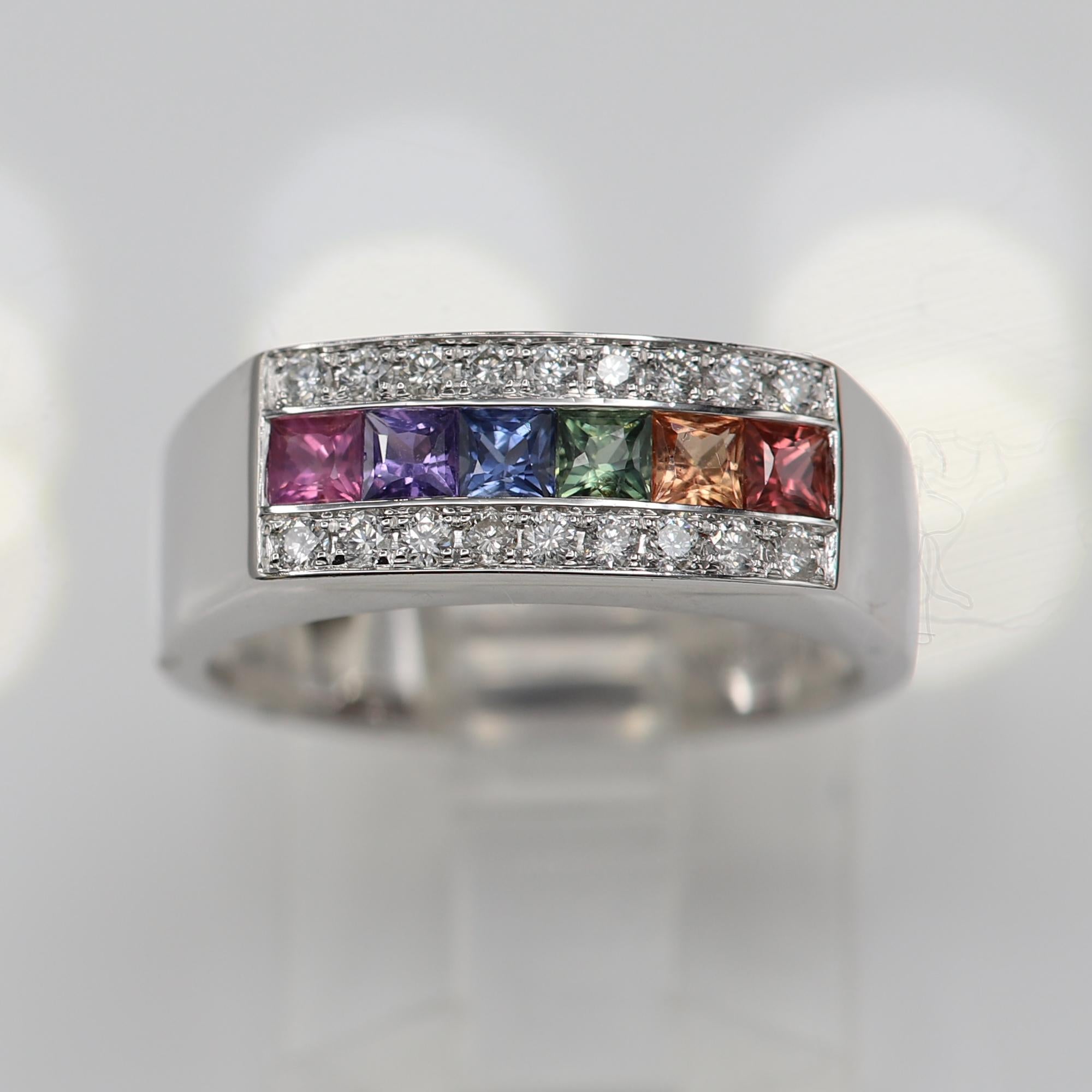 Multi Sapphire Ring 18 Karat Whte Gold Sapphire Band Multi Color Sapphire For Sale 1
