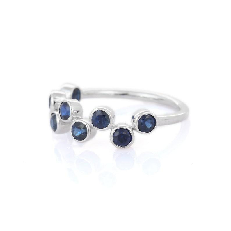 Modern Blue Sapphire Half Eternity Band Ring in 18k Solid White Gold For Sale
