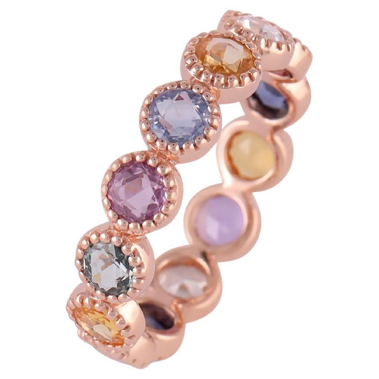 Bague Or Rose 18 Carats Avec Saphir Multicolore Et Diamants - Taille 54, Neuf Avec étiquettes