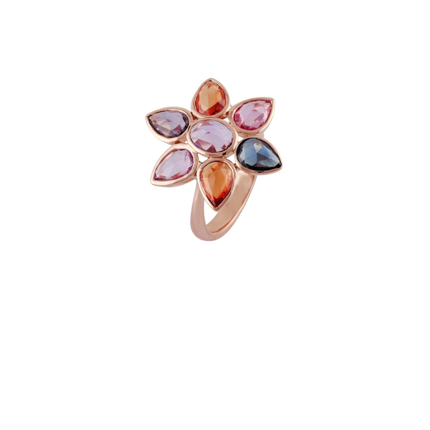 Contemporary Multi Sapphire Ring Studded in 18 Karat Rose Gold