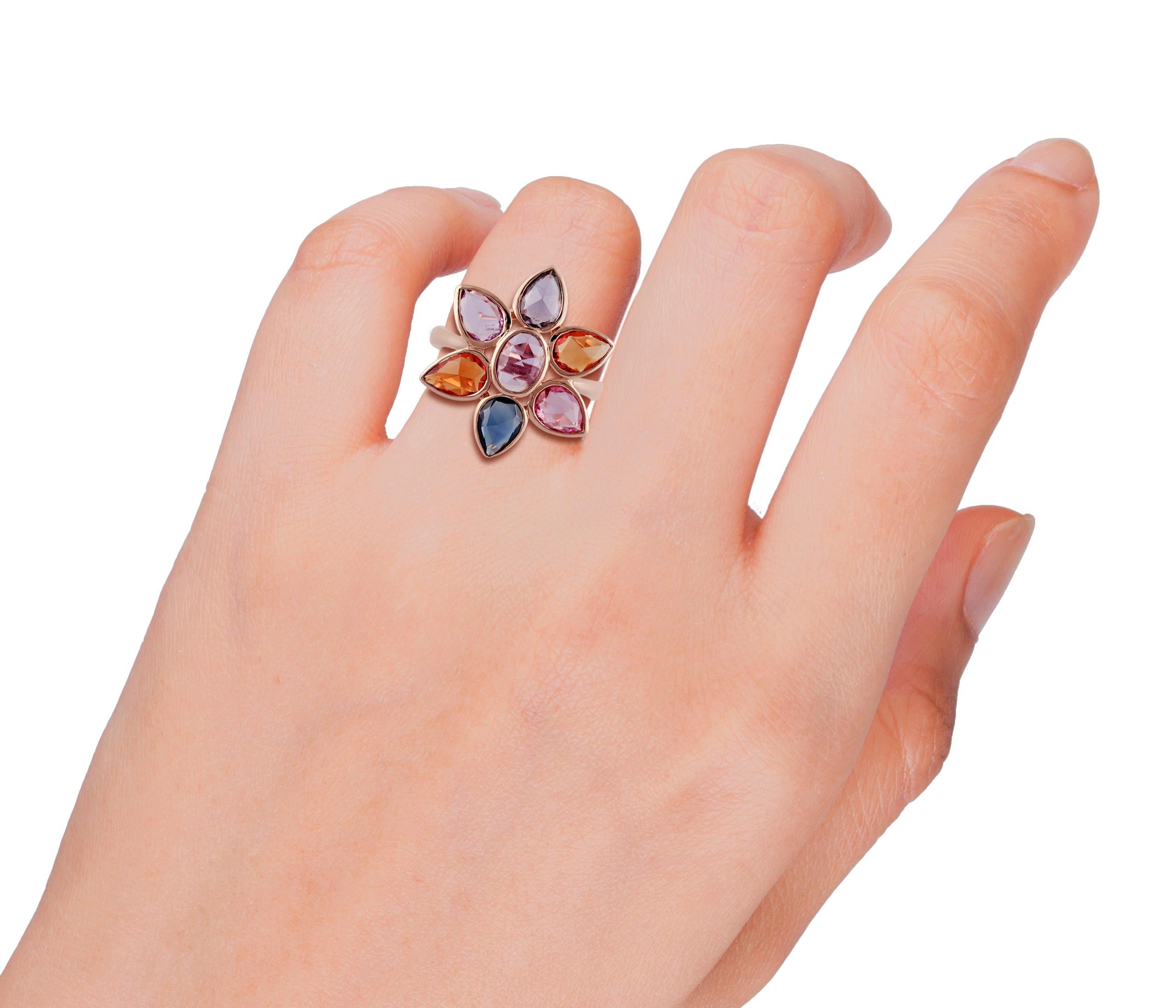 Rose Cut Multi Sapphire Ring Studded in 18 Karat Rose Gold