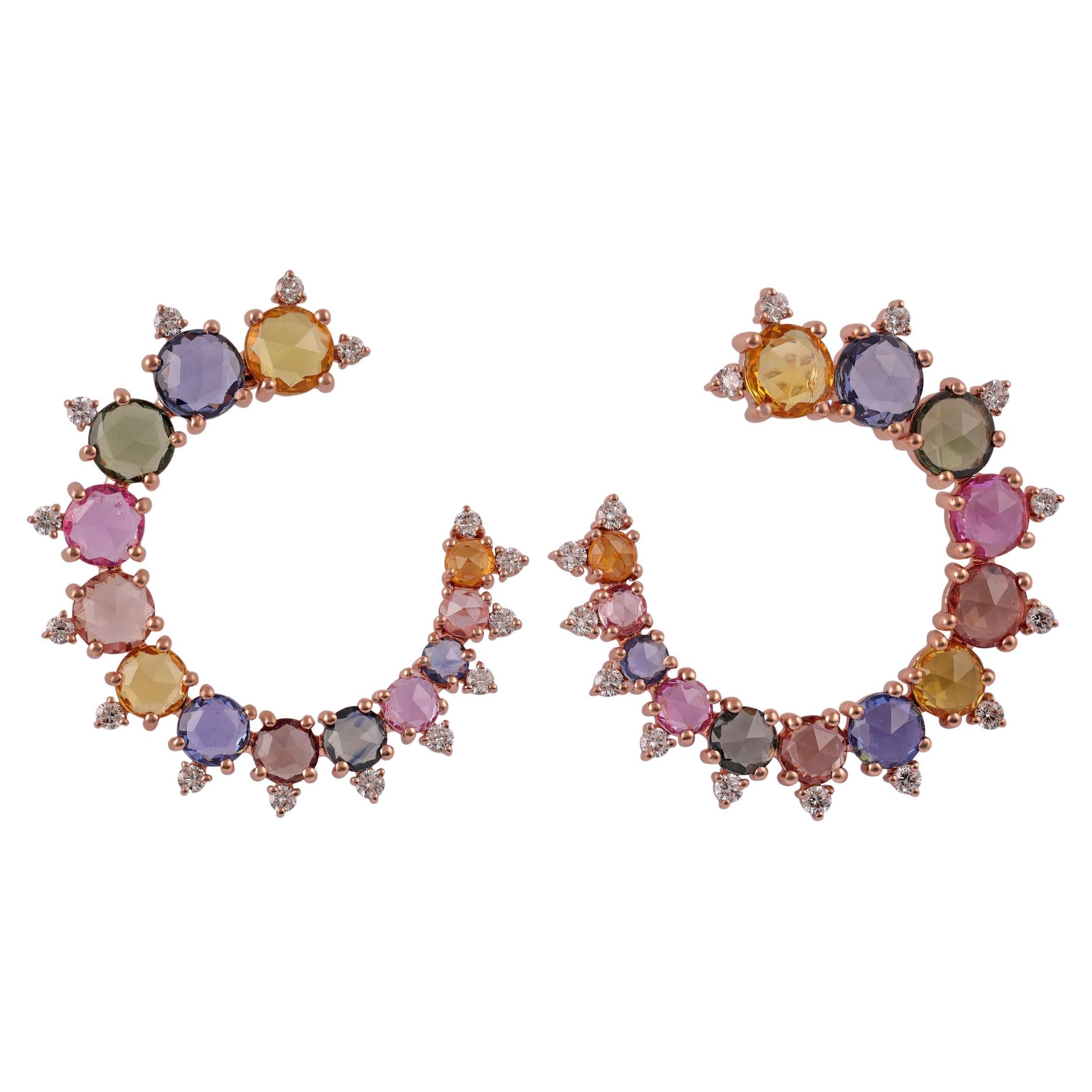 7.20 Carat Multi-Sapphire Earrings in  Rose Gold with Diamonds.  For Sale