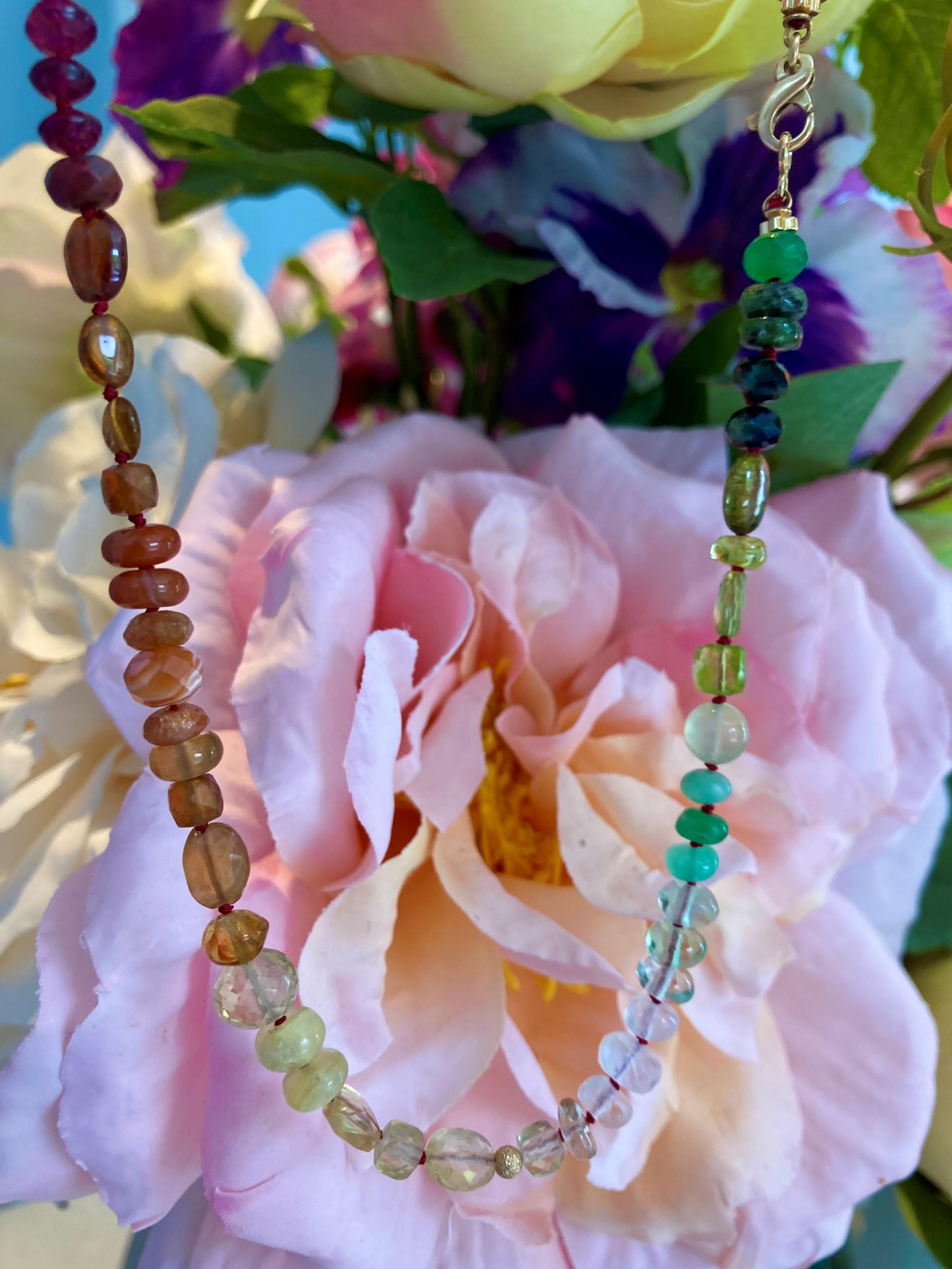 Perlina Sapphire and Emerald 14K Gold Beaded Necklace with Ruby in vendita