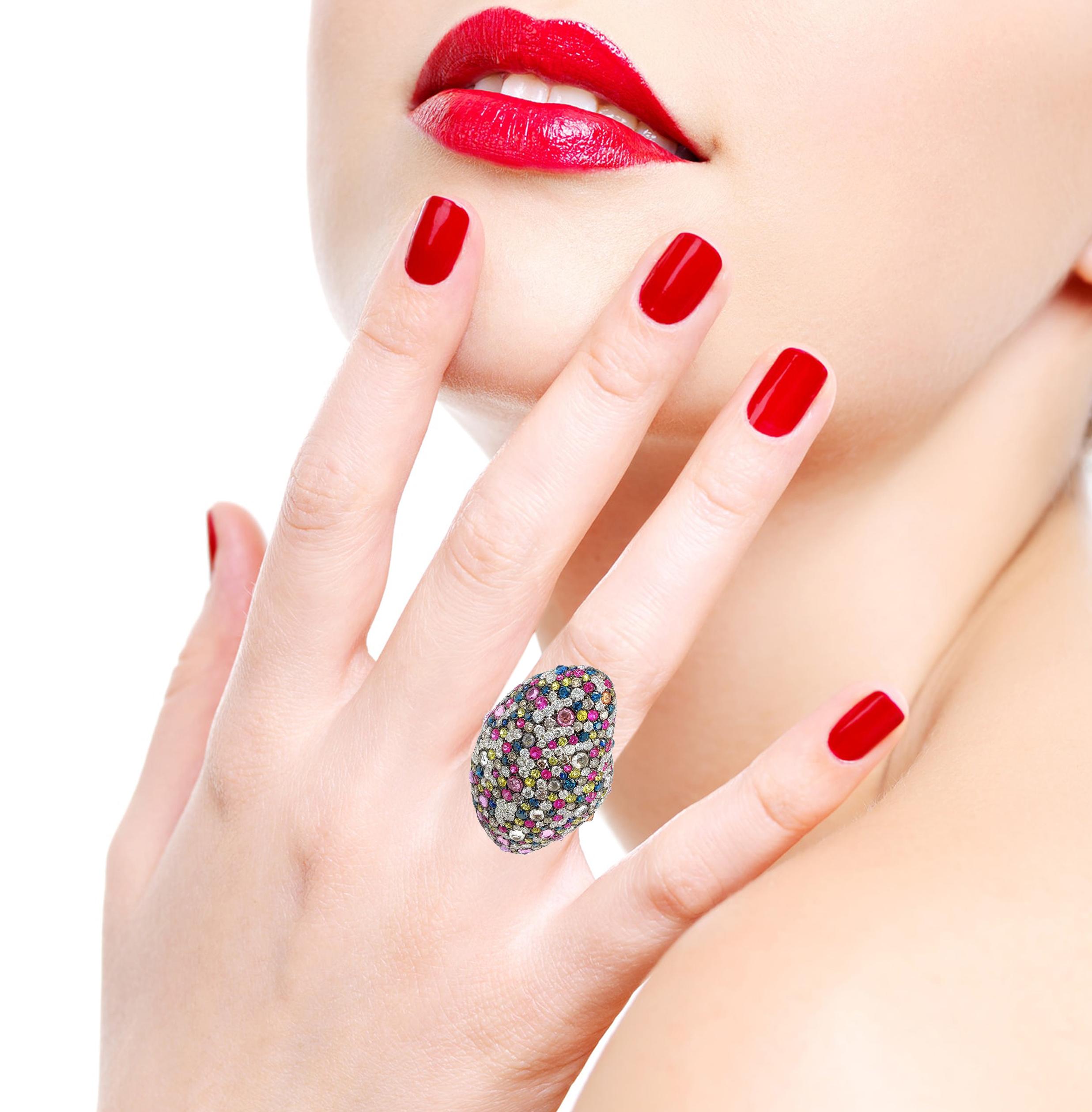 Multi Saphir Rubin Diamant 18 Karat Gold Frutti Statement-Ring (Moderne) im Angebot