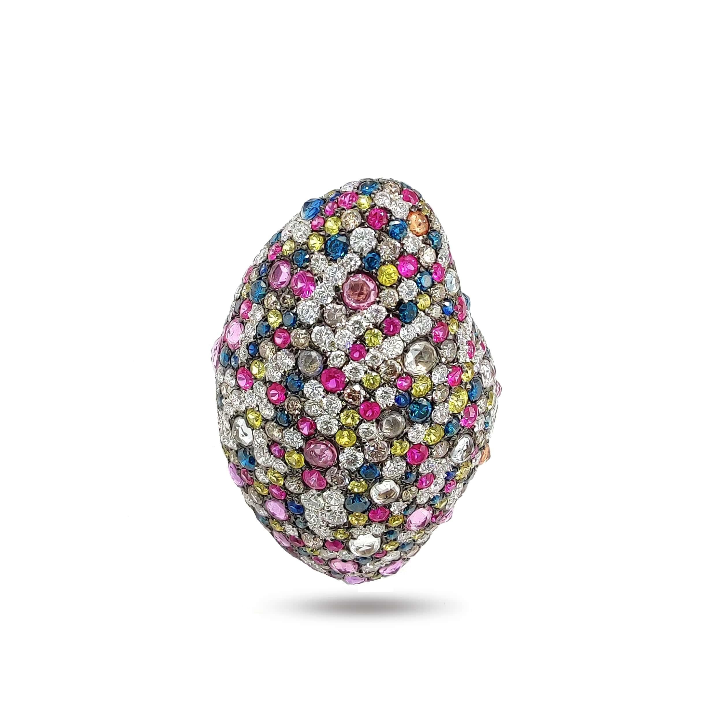 Multi Saphir Rubin Diamant 18 Karat Gold Frutti Statement-Ring (Gemischter Schliff) im Angebot
