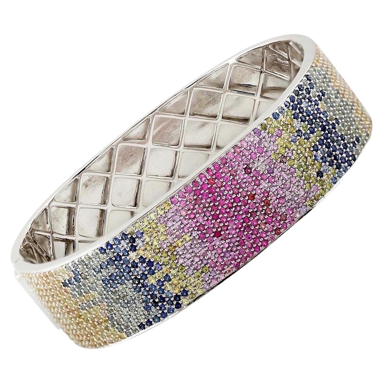 Bracelet jonc carré en saphirs multicolores