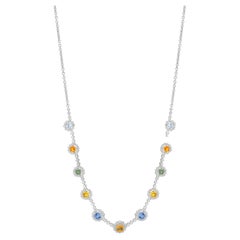 Multi Sapphire Station Necklace with Diamond Accents in 18k White Gold