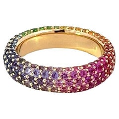 Multi Sapphires Band Diamond 18K Yellow Gold Exclusive Ring