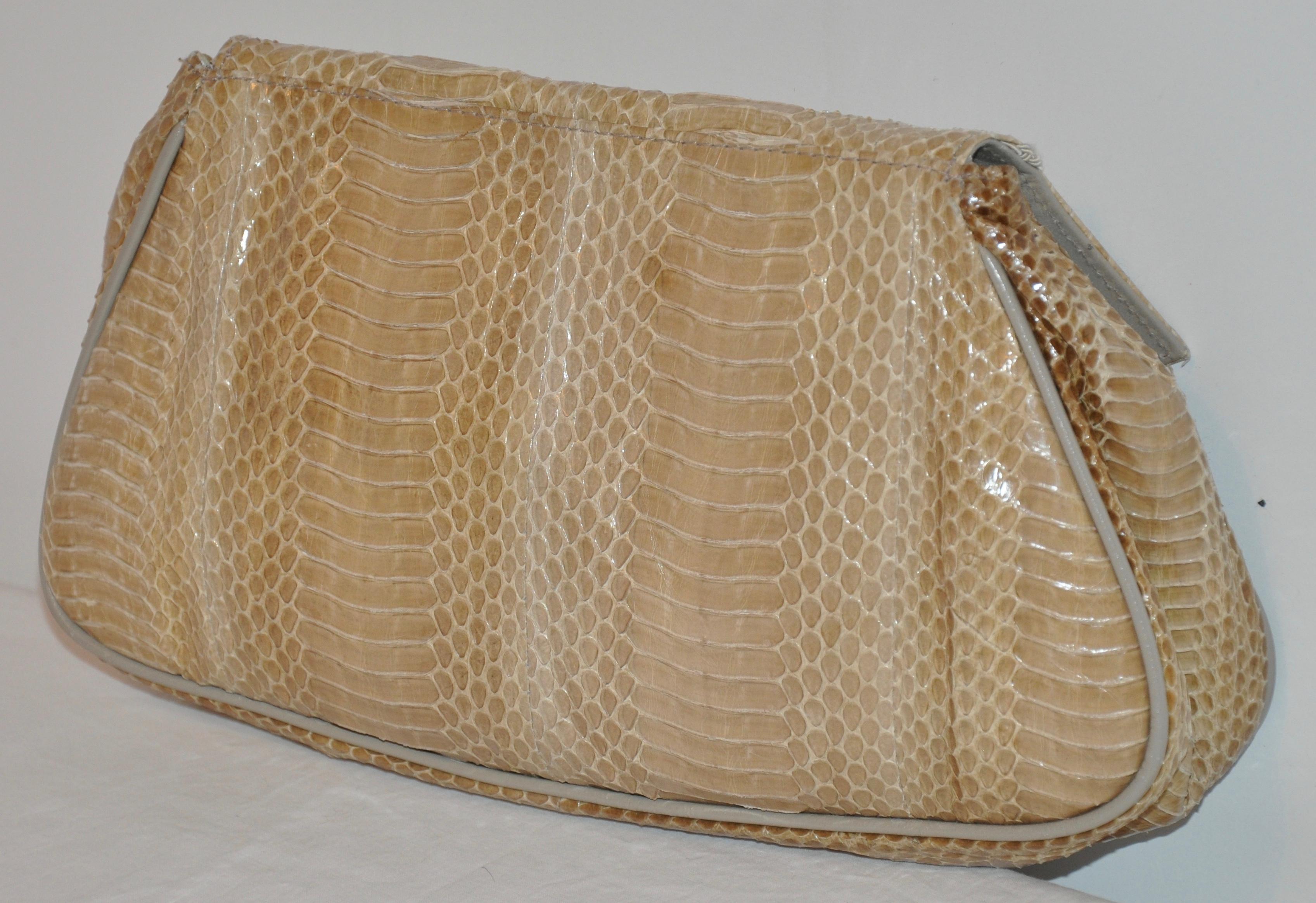 Multi Shades of Beiges & Browns Snakeskin Clutch with Optional Shoulder Straps In Good Condition In New York, NY