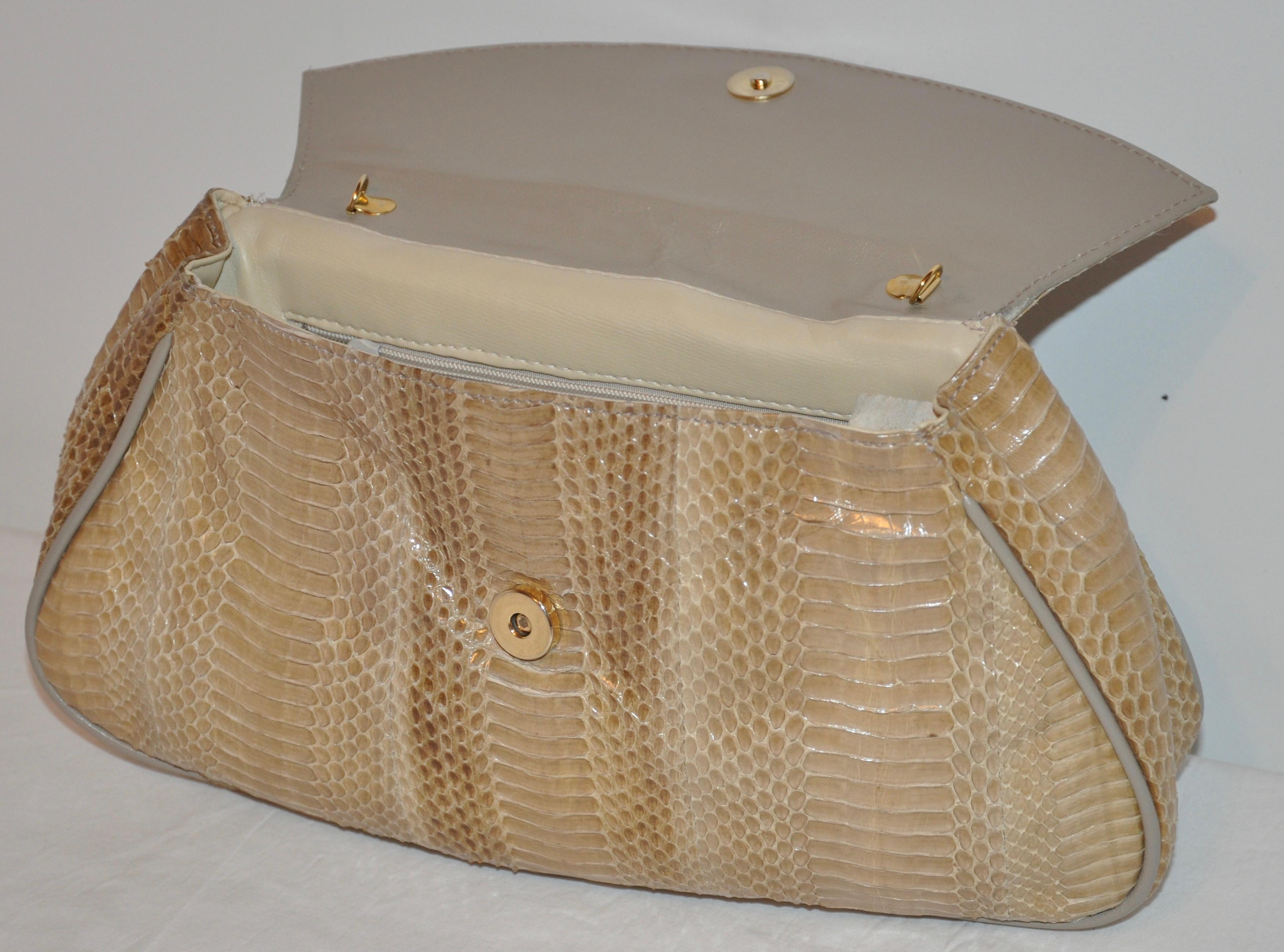 Multi Shades of Beiges & Browns Snakeskin Clutch with Optional Shoulder Straps 1
