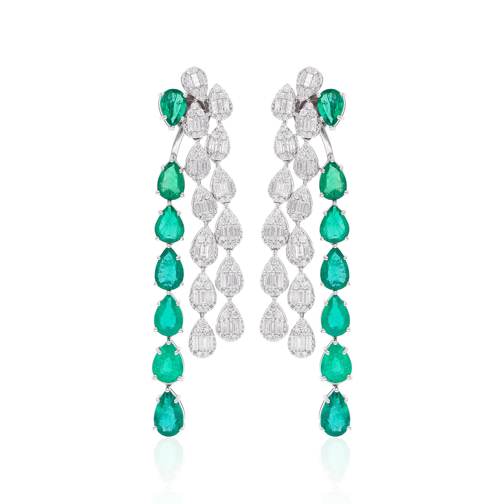 Multi Shape 12.39TCW Zambian Emerald Diamond Jacket Drop Earrings 14k White Gold In New Condition For Sale In Diera, Dubai