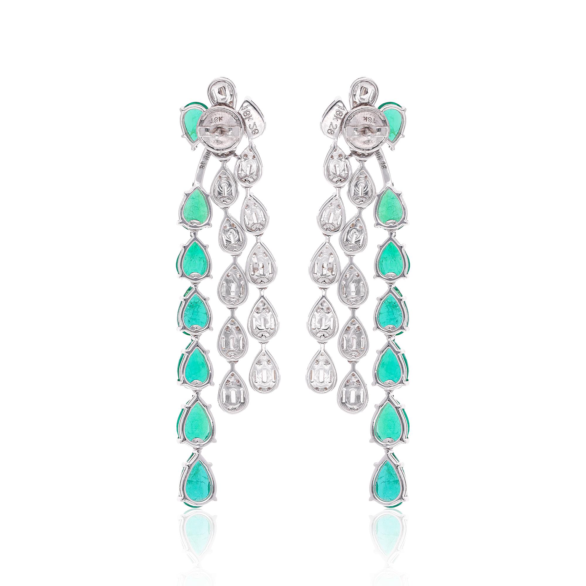 Women's Multi Shape 12.39TCW Zambian Emerald Diamond Jacket Drop Earrings 14k White Gold For Sale