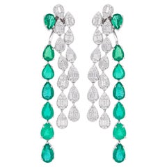Multi Shape 12.39TCW Zambian Emerald Diamond Jacket Drop Earrings 18k White Gold