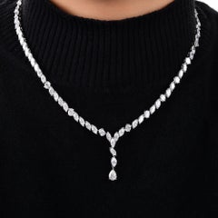 Multi Shape 12.84Ct SI/H Natural Diamond Drop Wedding Necklace 14k Solid Gold