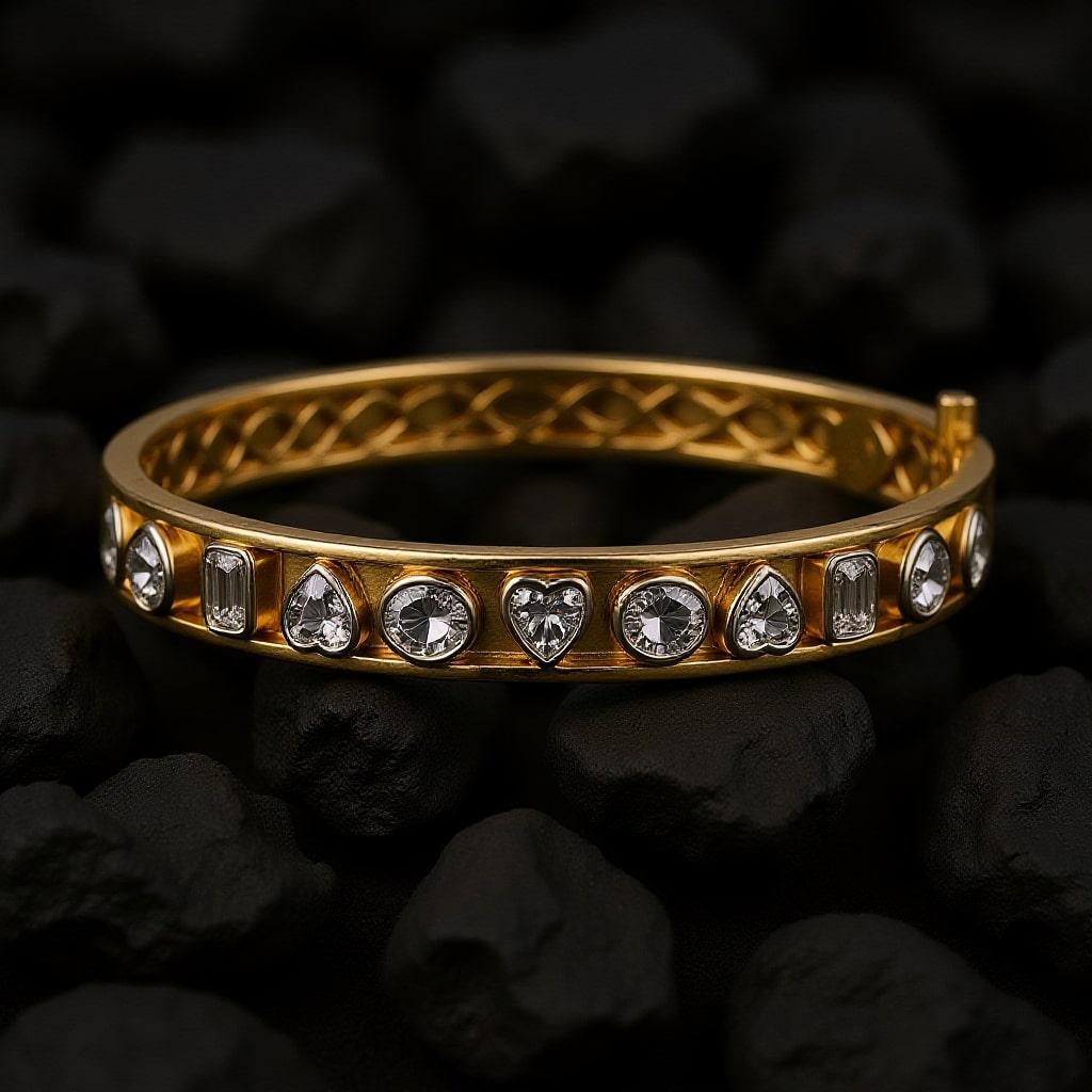 Pulsera brazalete multiforma de oro amarillo de 14 quilates (18 quilates bajo pedido) con bisel de diamantes Moderno en venta