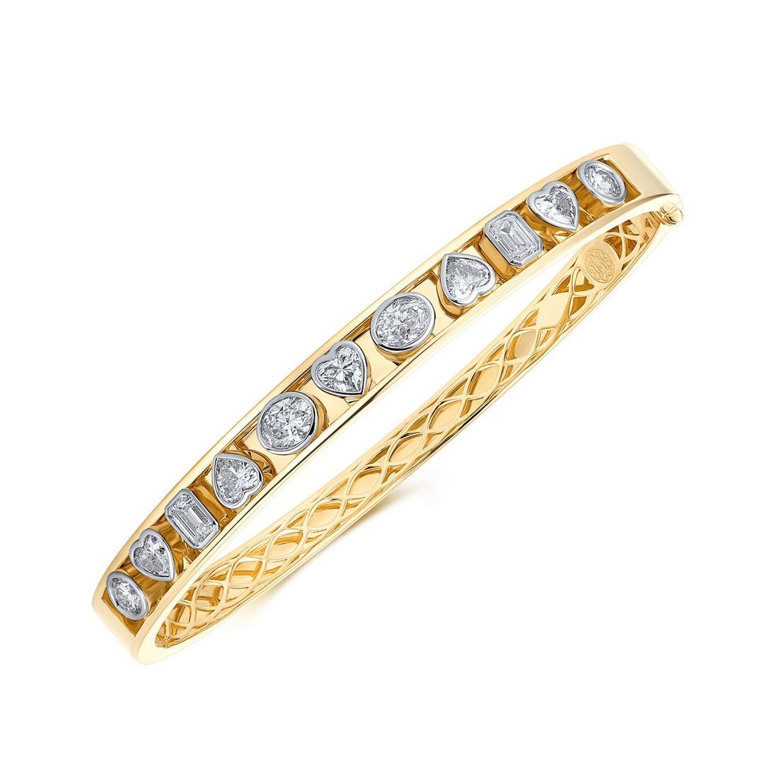 De las mujeres Pulsera brazalete multiforma de oro amarillo de 14 quilates (18 quilates bajo pedido) con bisel de diamantes en venta