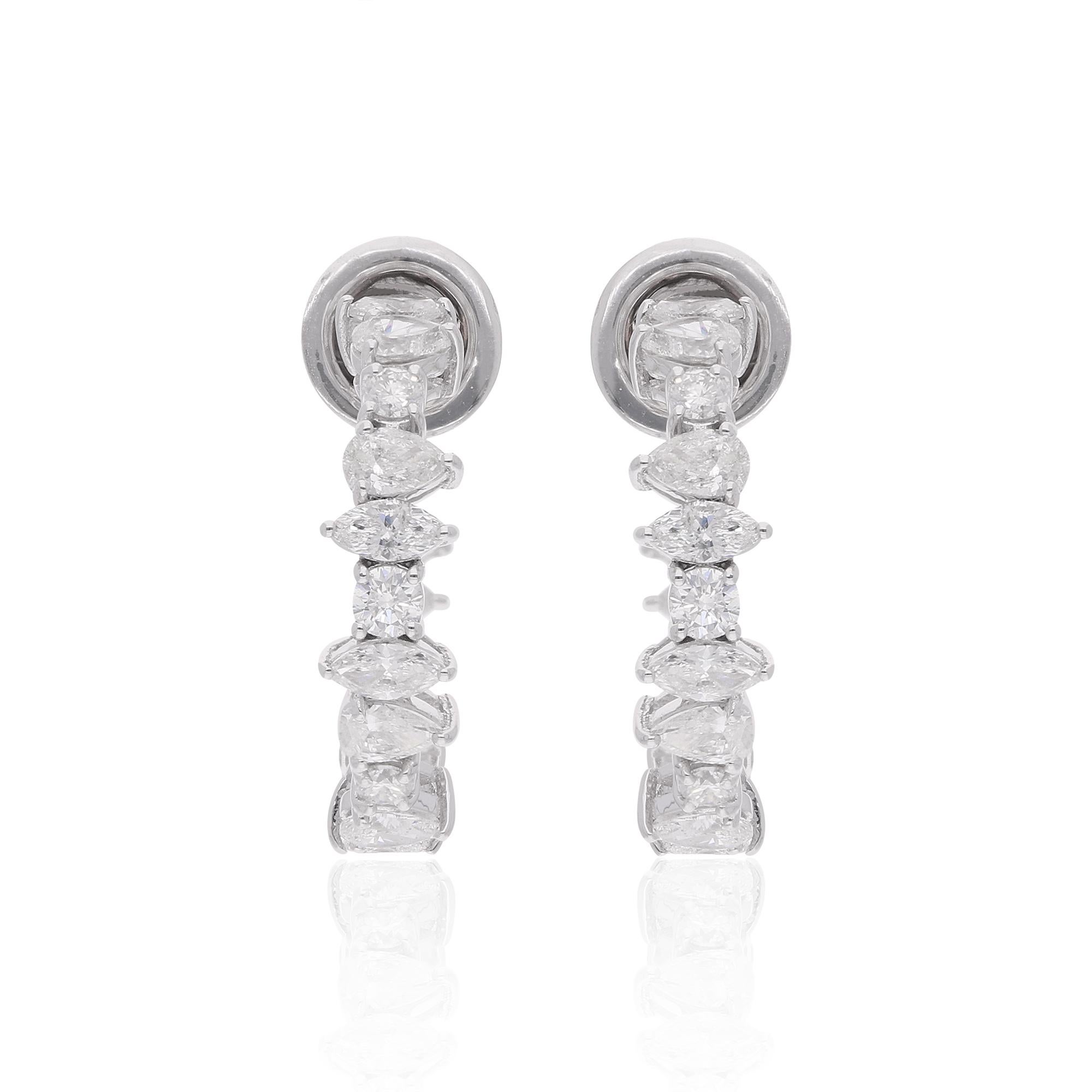 Multi Shape 1.60Ct SI/H Diamond C-Huggies Hoop Earrings 18k Karat White Gold (boucles d'oreilles multiformes avec des diamants SI/H en forme de C) Neuf - En vente à Diera, Dubai